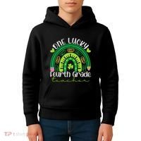 One Lucky 4th Grade Teacher Rainbow St Patrick Day Kids Hoodie thumb 4