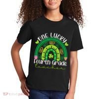 One Lucky 4th Grade Teacher Rainbow St Patrick Day Kids T-Shirt thumb 2
