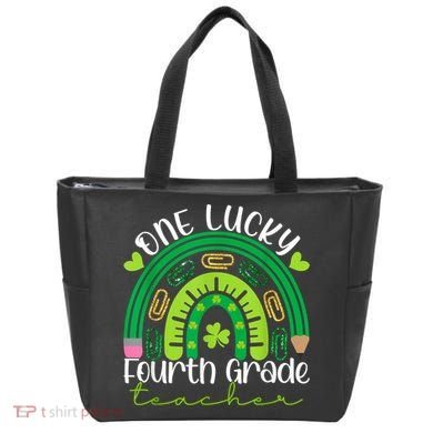 One Lucky 4th Grade Teacher Rainbow St Patrick Day Tote Bag