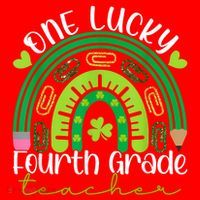One Lucky 4th Grade Teacher Rainbow St Patrick Day Santa Hat thumb 1