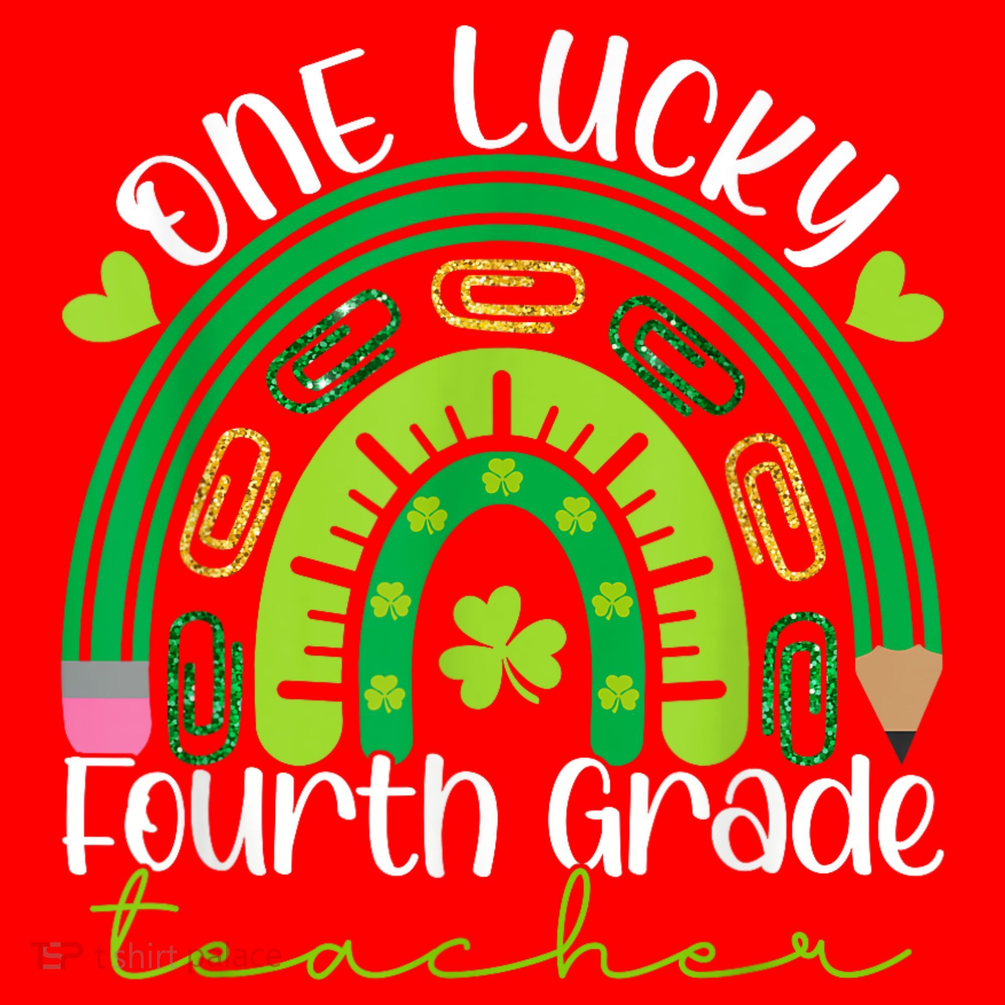 One Lucky 4th Grade Teacher Rainbow St Patrick Day Santa Hat