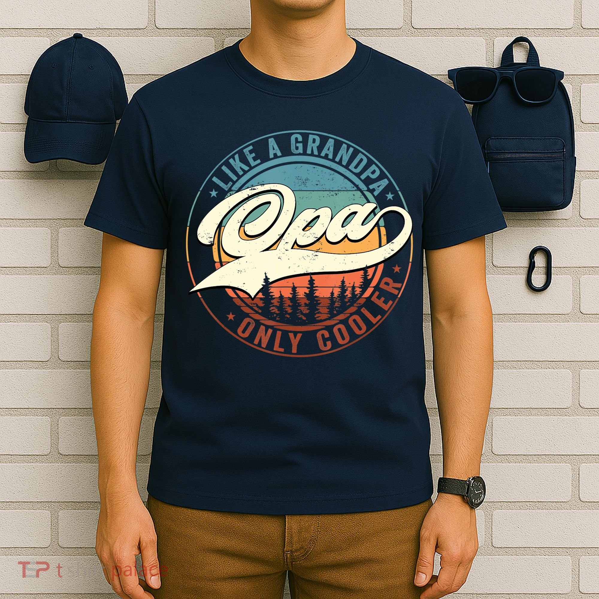 Opa Like A Grandpa Only Cooler Vintage Retro Opa Dad T-Shirt