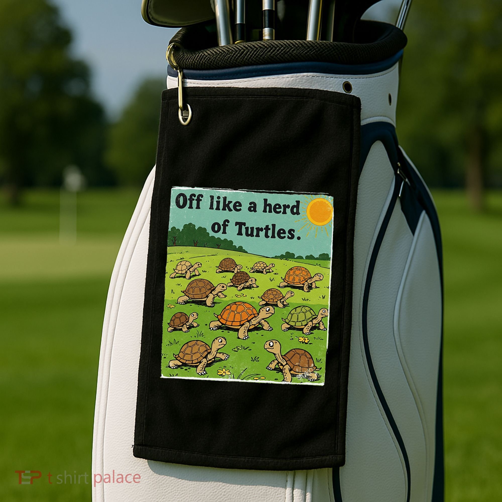 Off Like A Herd Of Turtles! Funny Family Saying Golf Towel