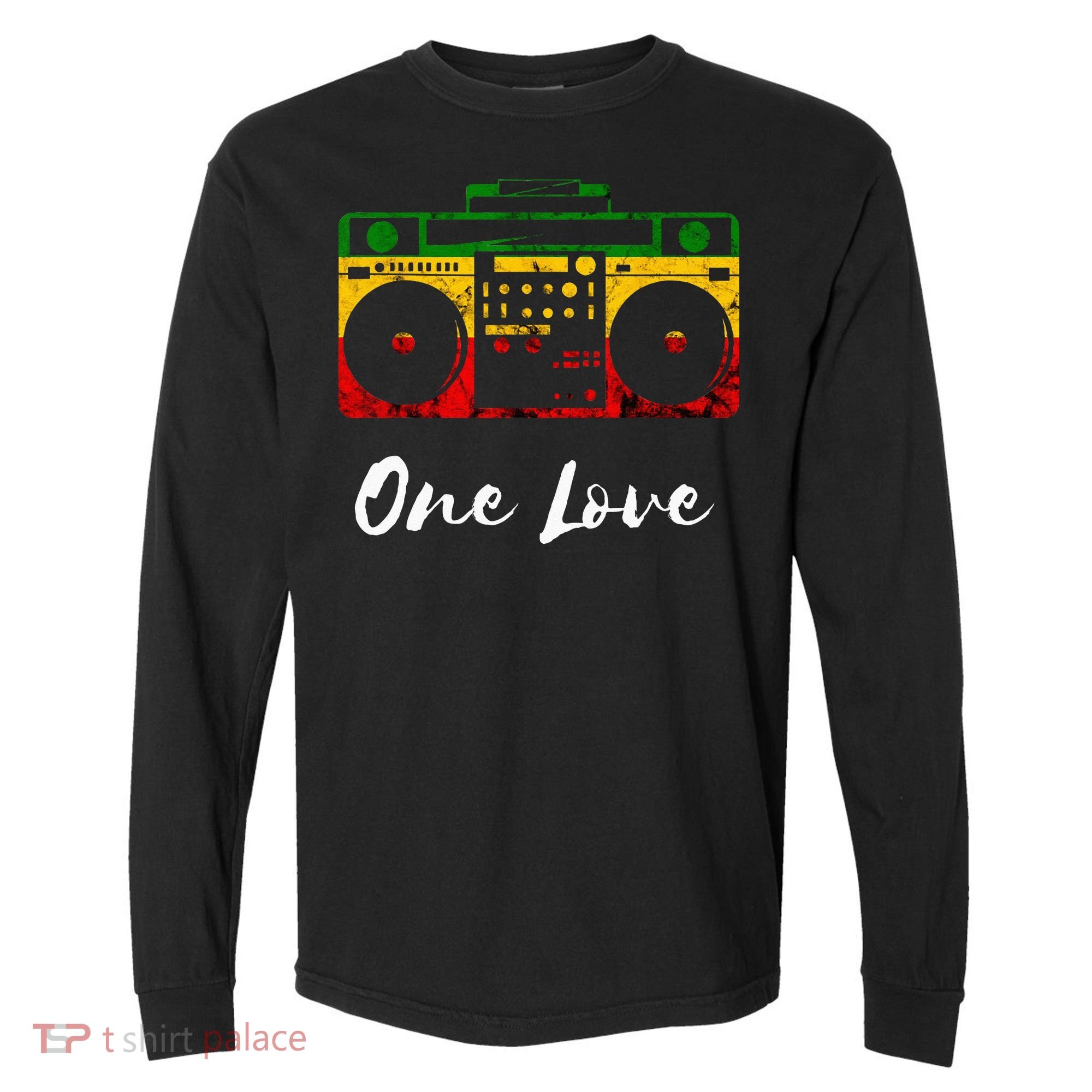 One Love Boombox Musicbox Rasta Reggae Music Rastafari Roots Comfort Colors Heavyweight Long Sleeve T-Shirt