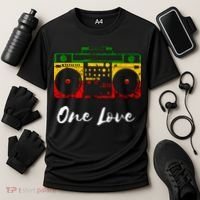 One Love Boombox Musicbox Rasta Reggae Music Rastafari Roots Cooling Performance Crew T-Shirt thumb 3