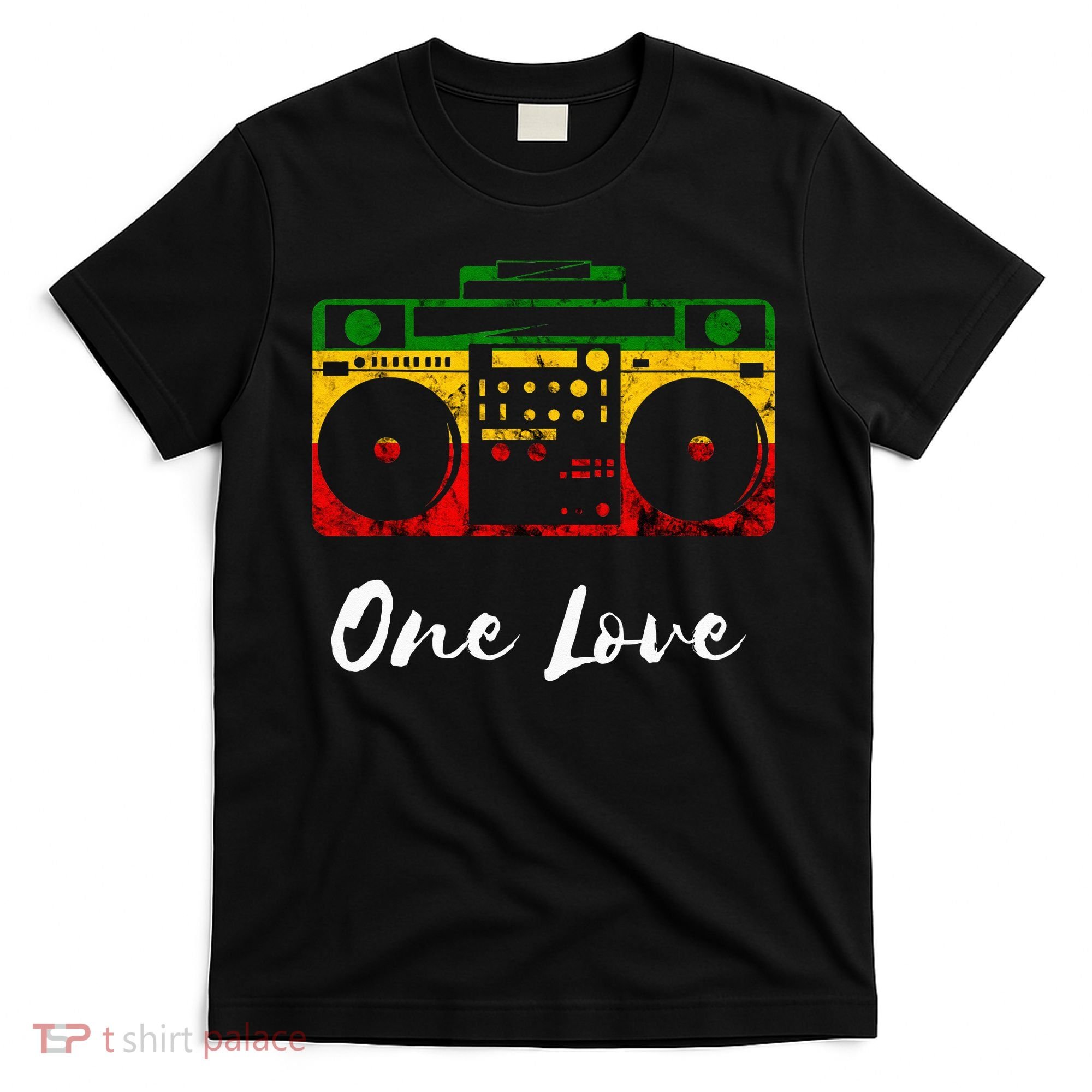 One Love Boombox Musicbox Rasta Reggae Music Rastafari Roots T-Shirt