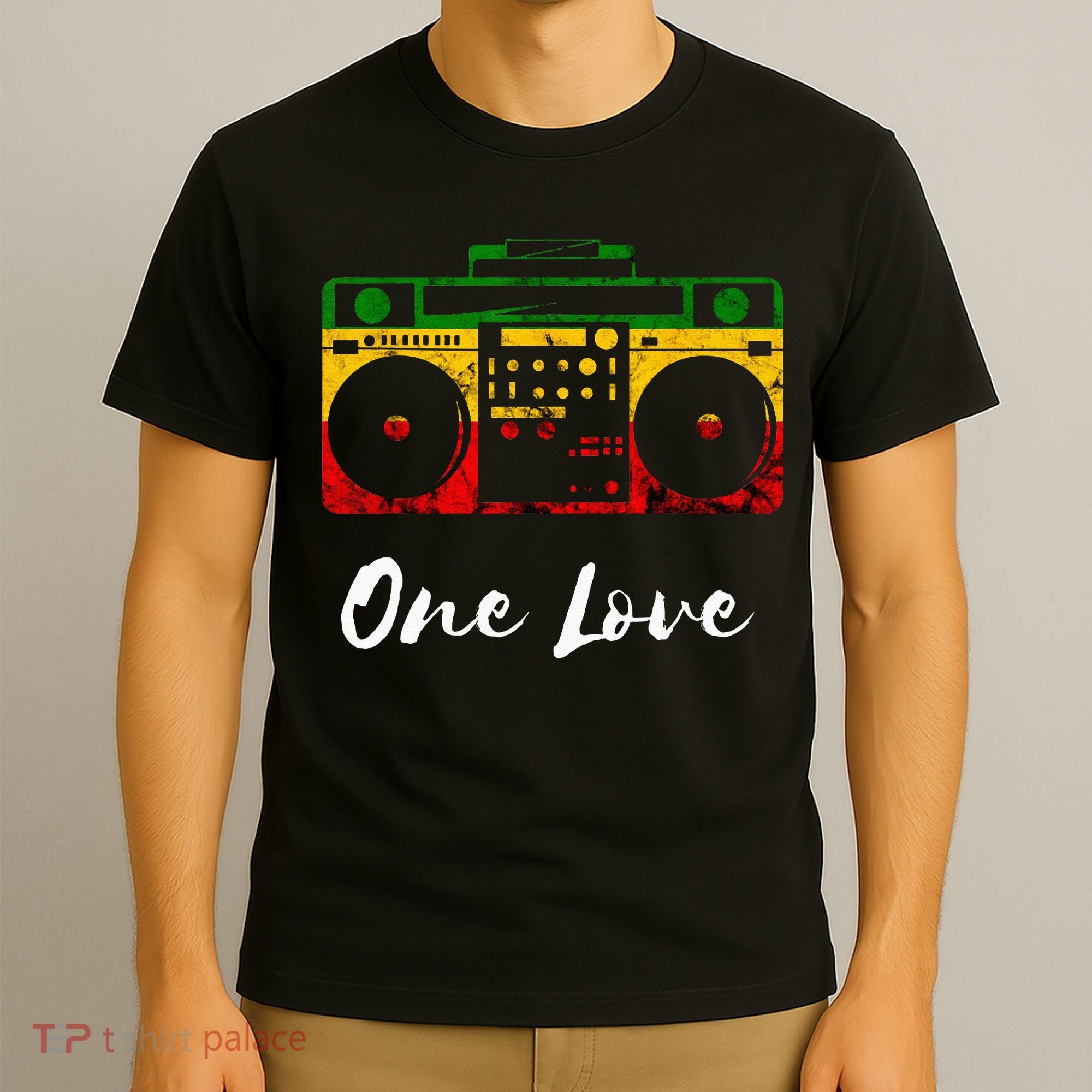 One Love Boombox Musicbox Rasta Reggae Music Rastafari Roots T-Shirt