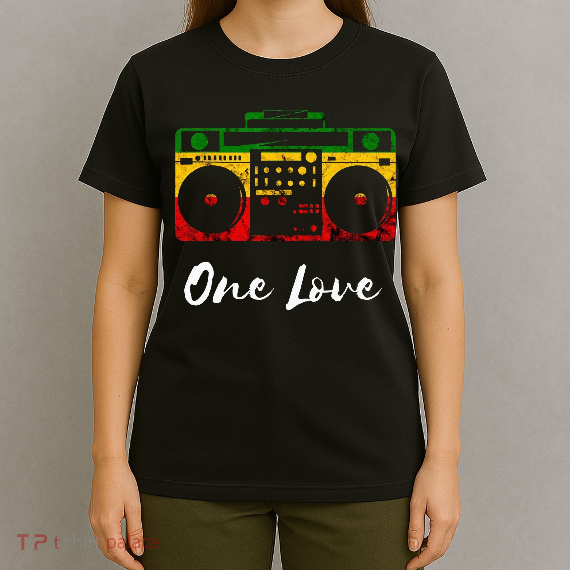 One Love Boombox Musicbox Rasta Reggae Music Rastafari Roots T-Shirt