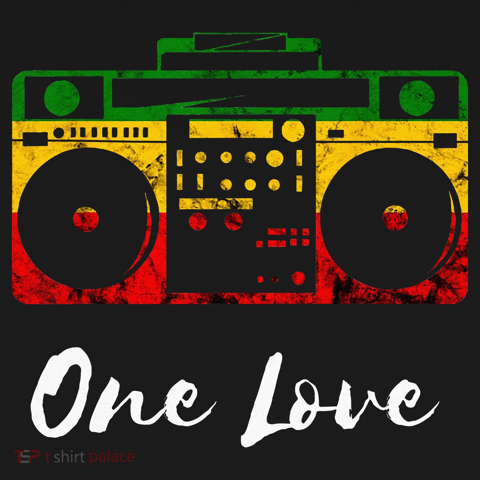 One Love Boombox Musicbox Rasta Reggae Music Rastafari Roots T-Shirt