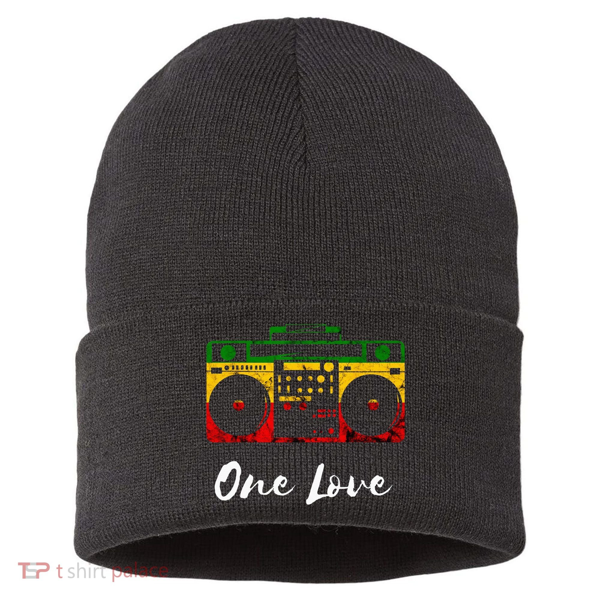 One Love Boombox Musicbox Rasta Reggae Music Rastafari Roots Sustainable Knit Beanie