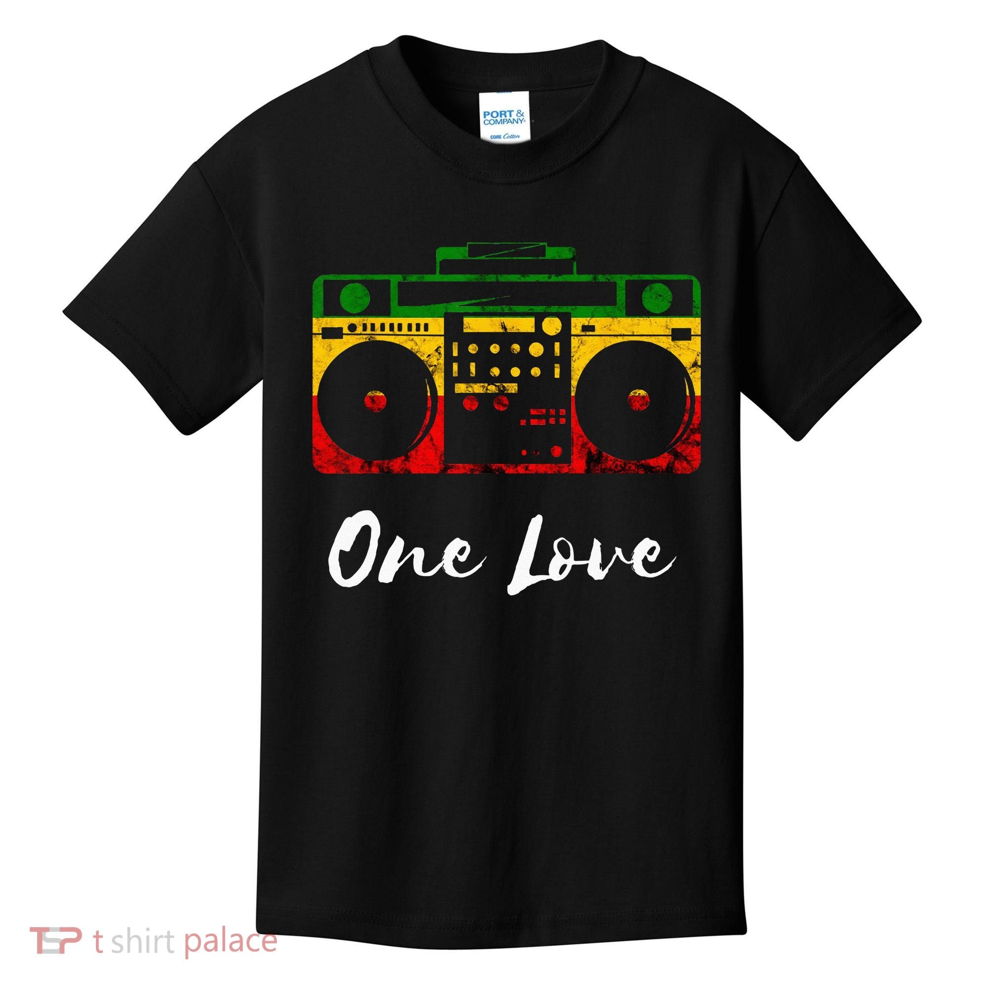 One Love Boombox Musicbox Rasta Reggae Music Rastafari Roots Kids T-Shirt
