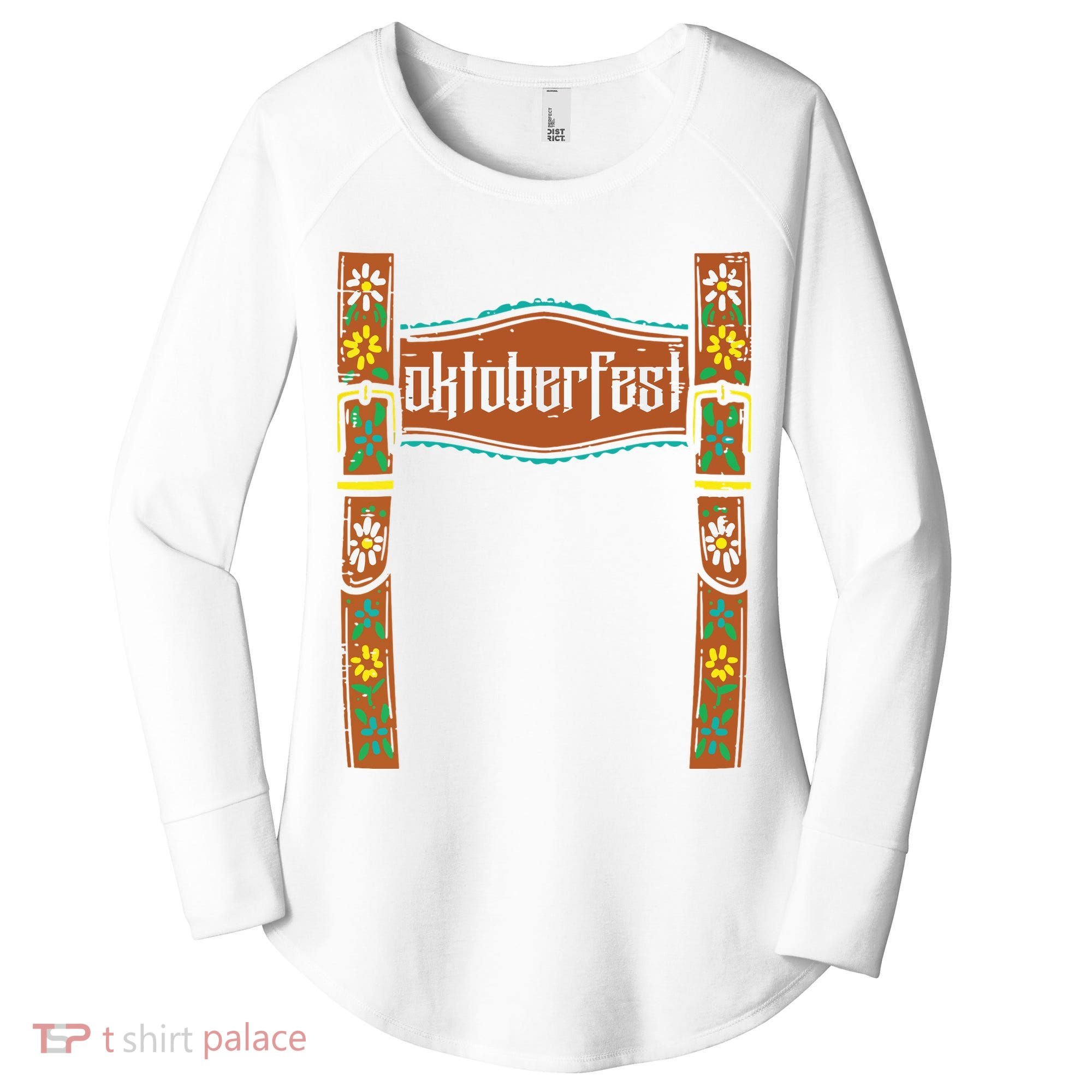 Oktoberfest Lederhosen Costume Cute German Bavarian Women's Perfect Tri Tunic Long Sleeve Shirt