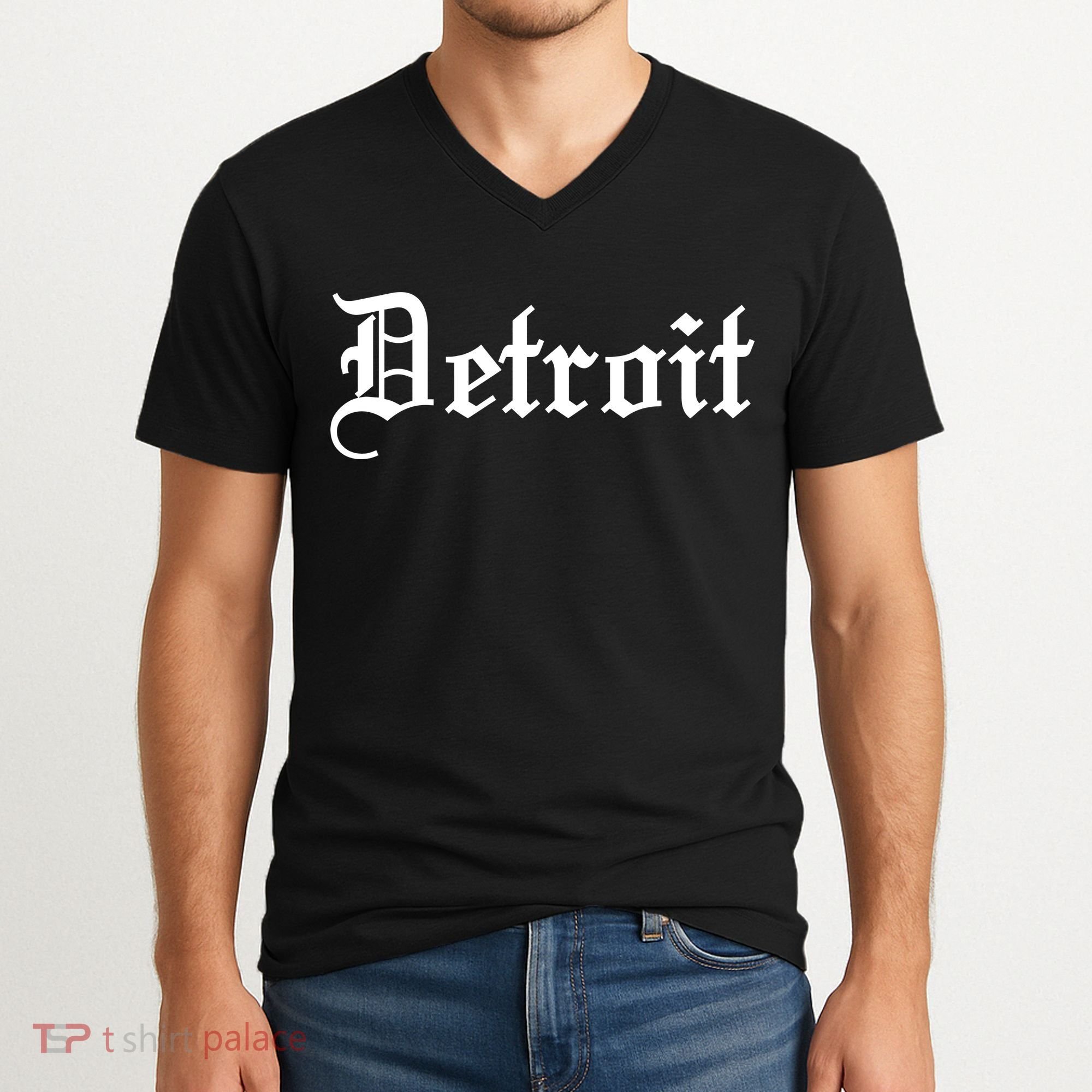 Old English Detroit D Michigan Logo V-Neck T-Shirt