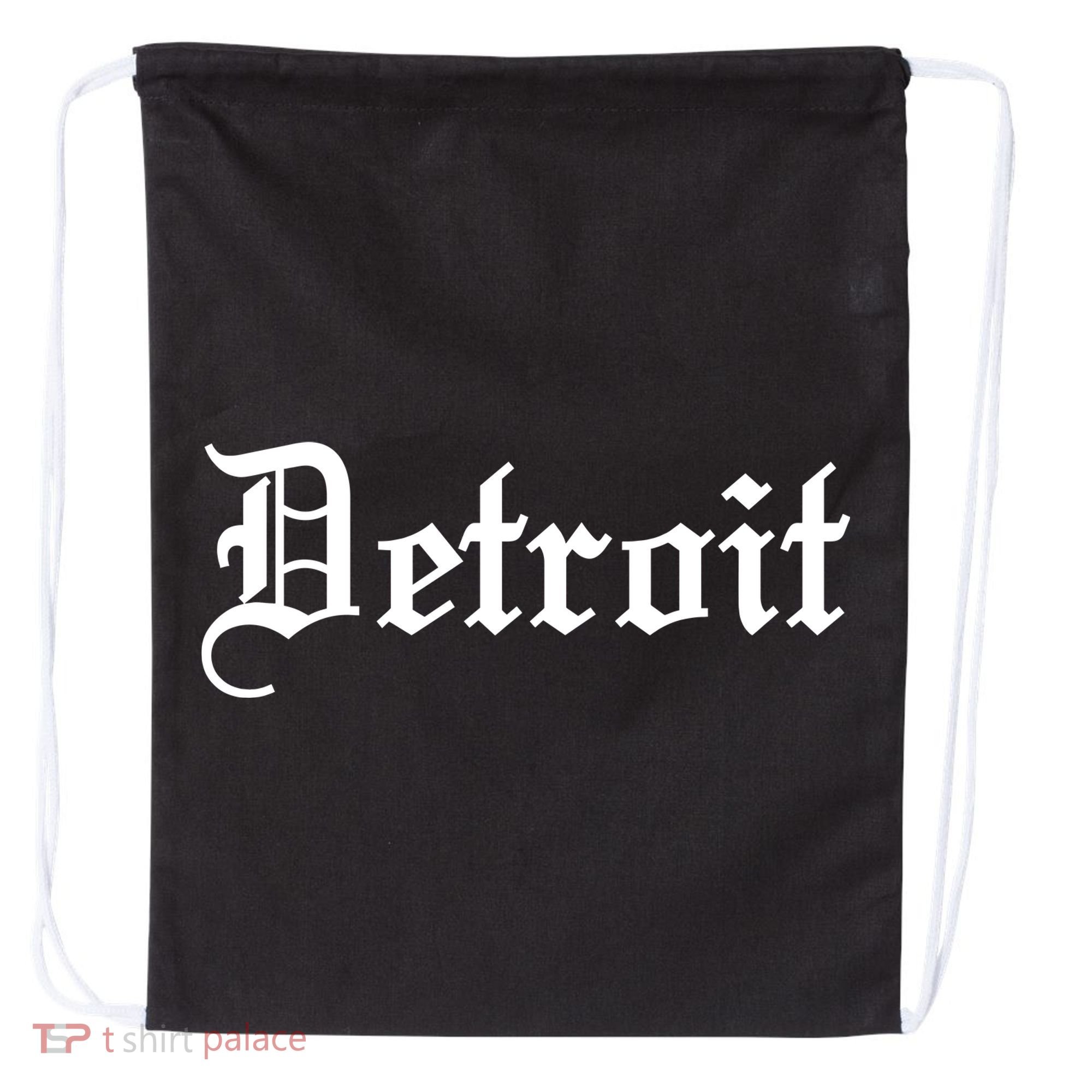 Old English Detroit D Michigan Logo Drawstring Bag