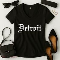 Old English Detroit D Michigan Logo Women's V-Neck T-Shirt thumb 2