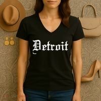 Old English Detroit D Michigan Logo Women's V-Neck T-Shirt thumb 3
