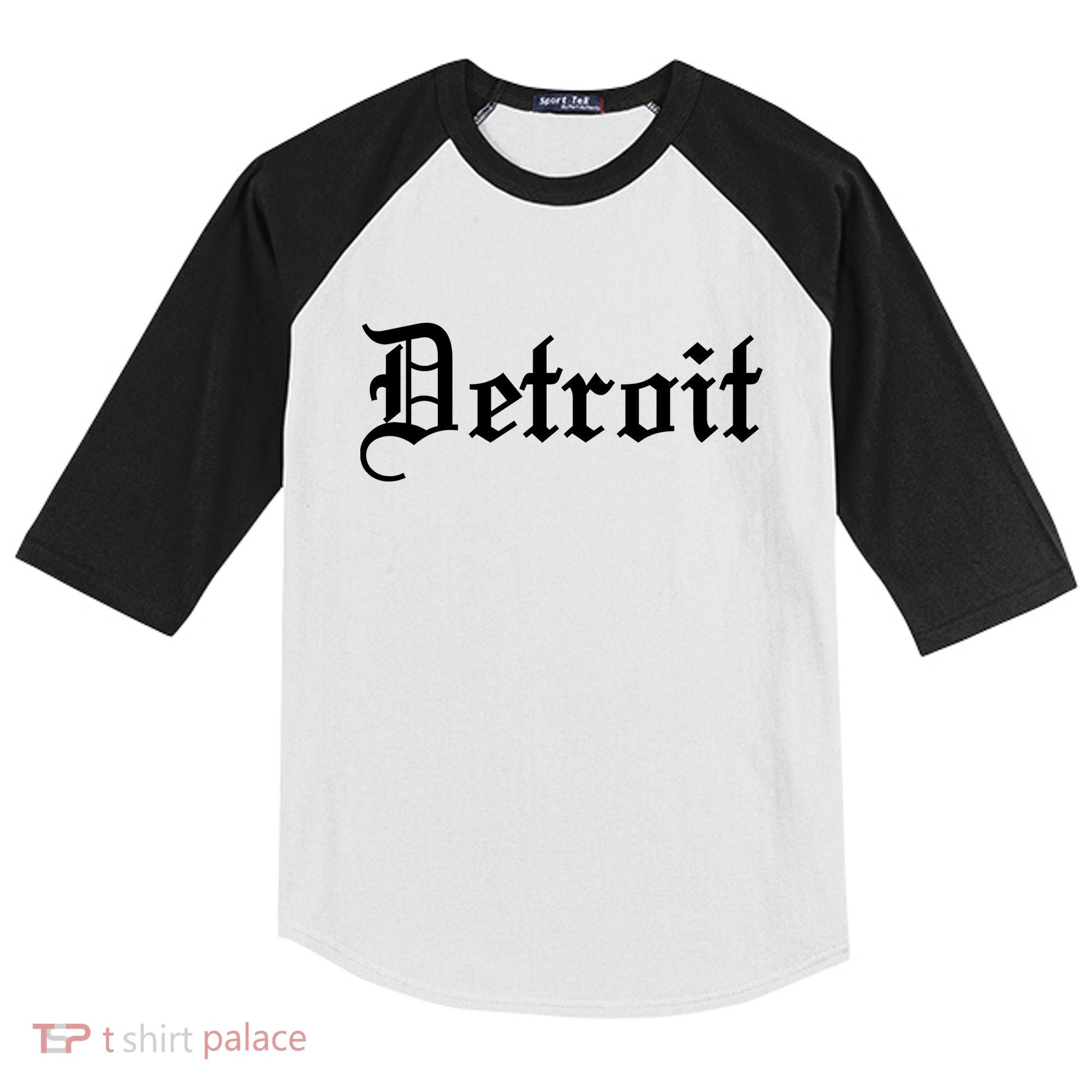 Old English Detroit D Michigan Logo Kids Colorblock Raglan Jersey