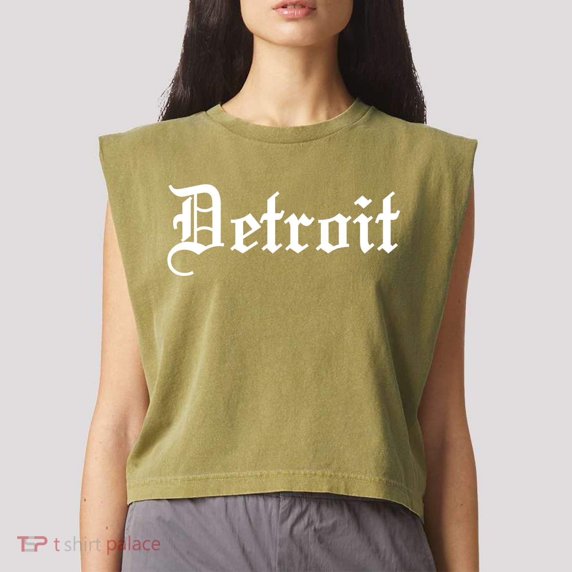Old English Detroit D Michigan Logo Garment-Dyed Women's Muscle Tee