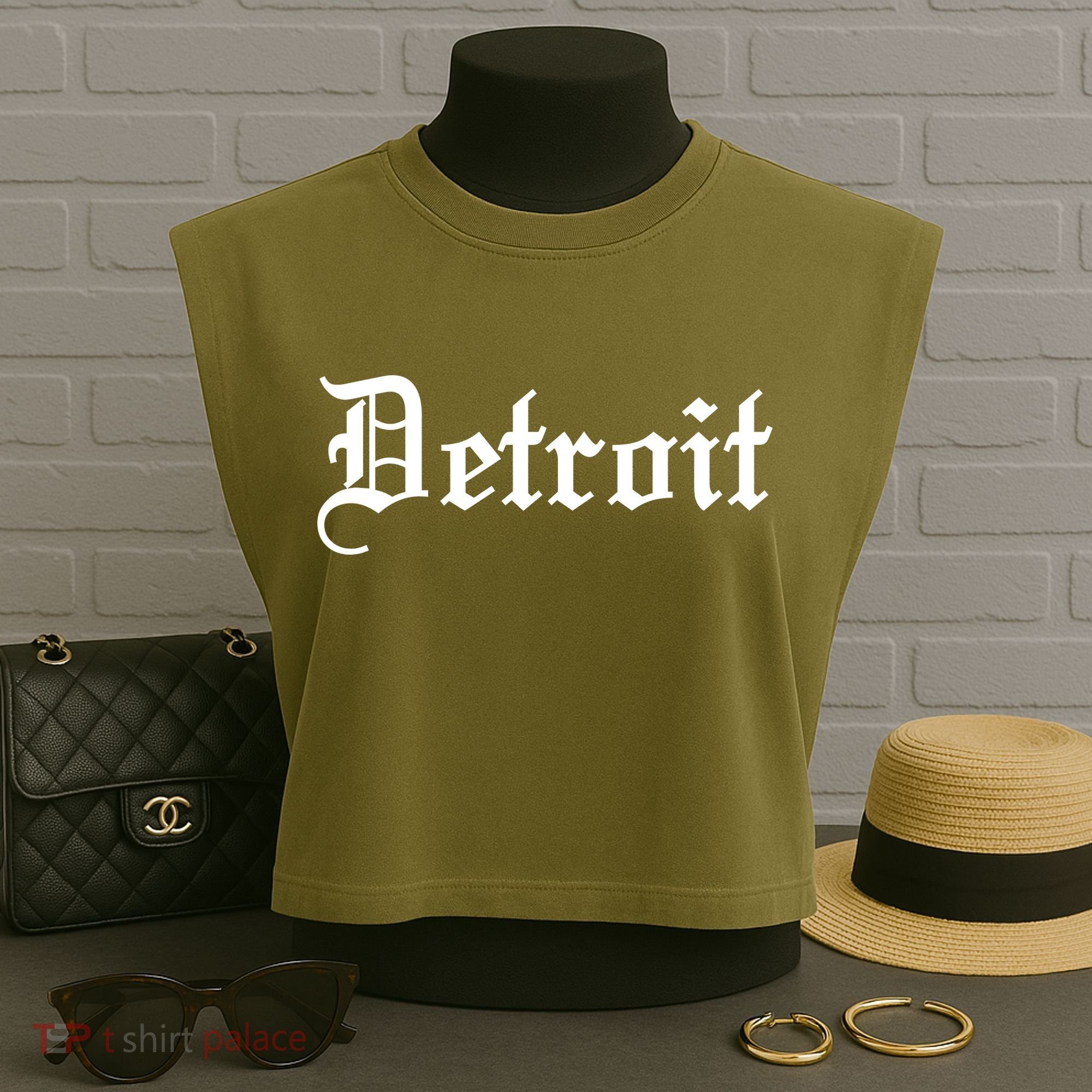 Old English Detroit D Michigan Logo Garment-Dyed Women's Muscle Tee