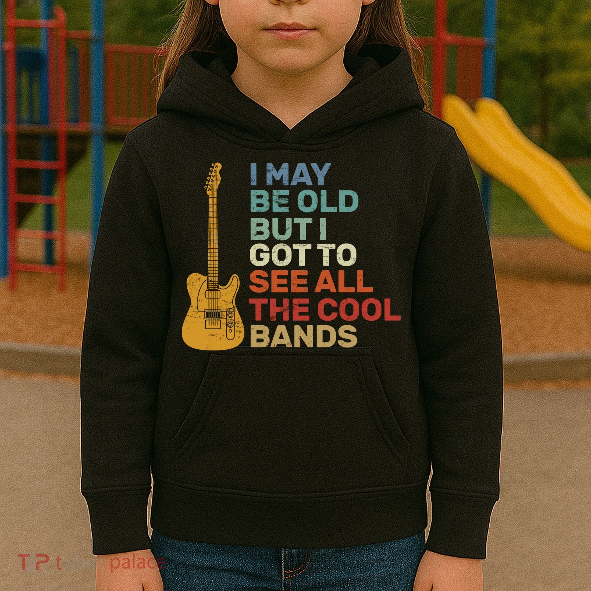 Old Guitarist The Cool Bands Kids Hoodie