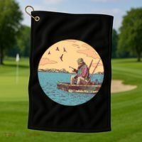 Old Man Fishing Golf Towel thumb 1