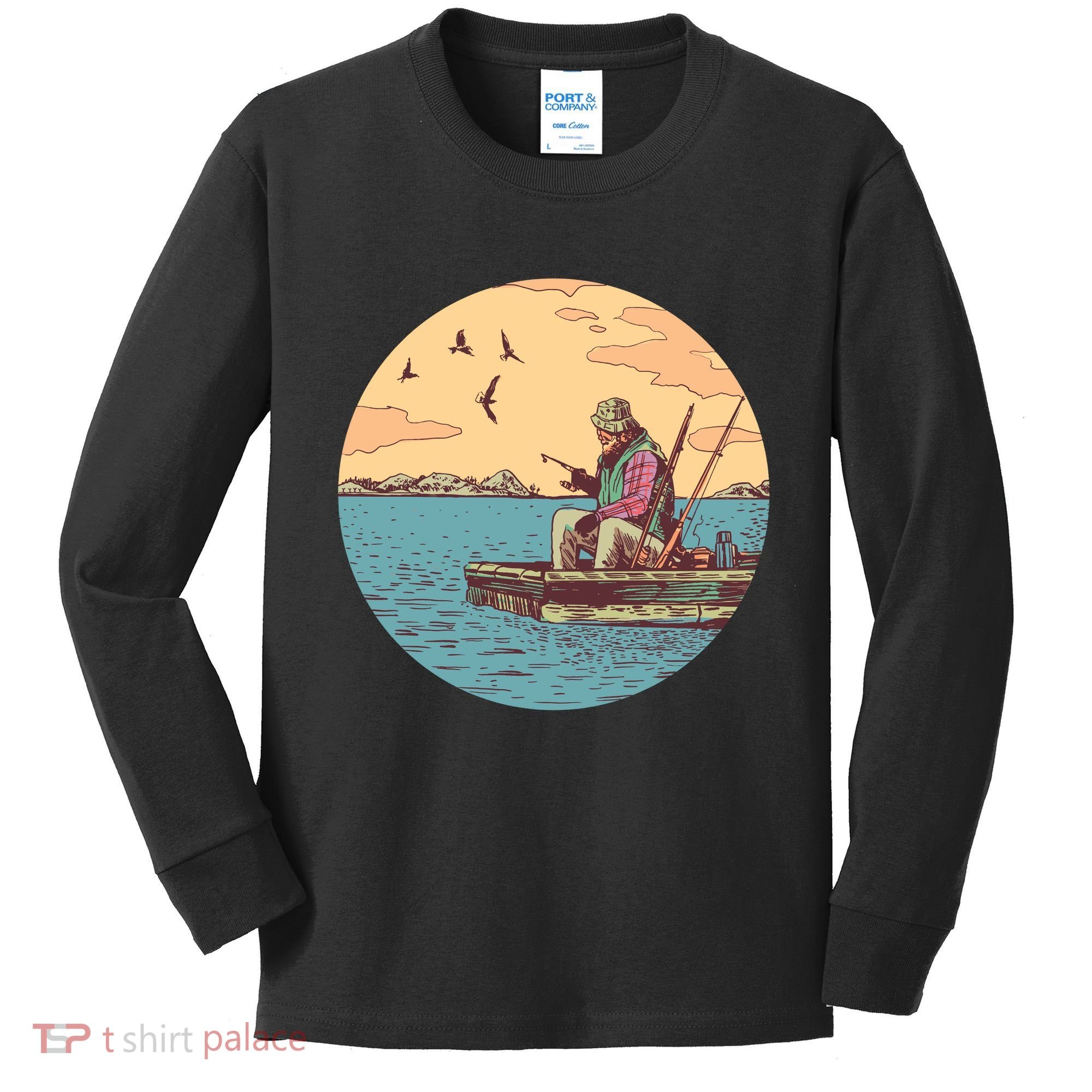Old Man Fishing Kids Long Sleeve Shirt