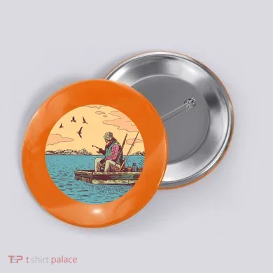 Old Man Fishing Button
