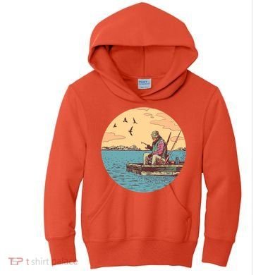 Old Man Fishing Kids Hoodie