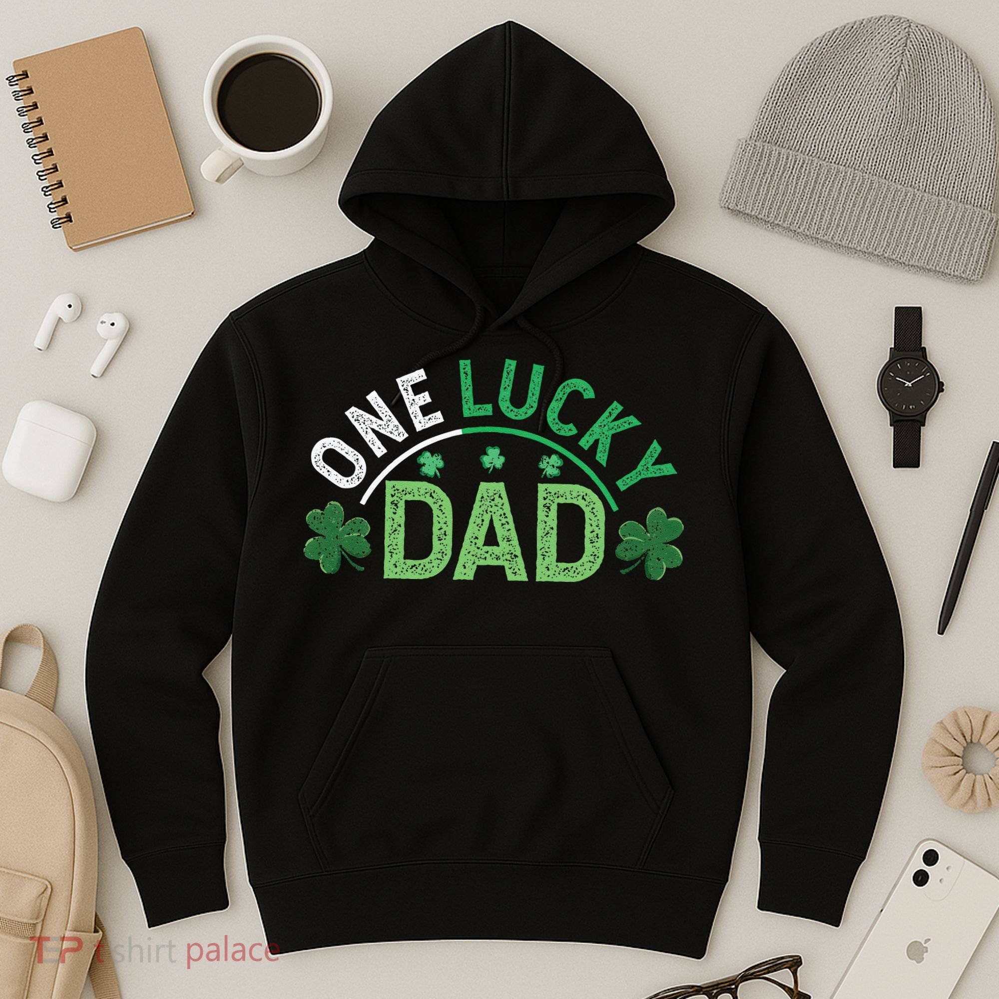 One Lucky Dad Shamrock Papa Irish Saint Patricks Day Daddy Hoodie