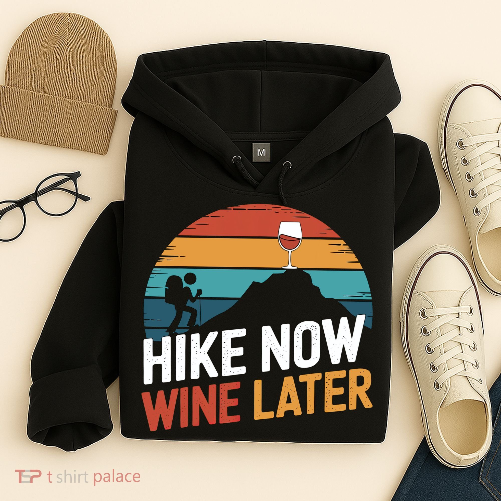 Outdoor Lover Funny Hike Now Wine Later Hiker Mom  Hoodie