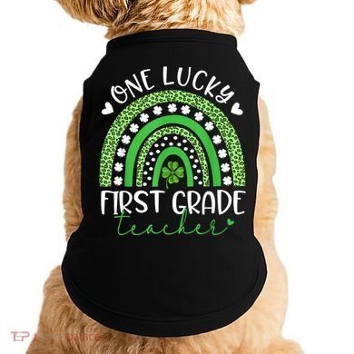 One Lucky First Grade Teacher St Patricks Day Funny Rainbow Doggie Tank