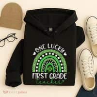 One Lucky First Grade Teacher St Patricks Day Funny Rainbow Hoodie thumb 4