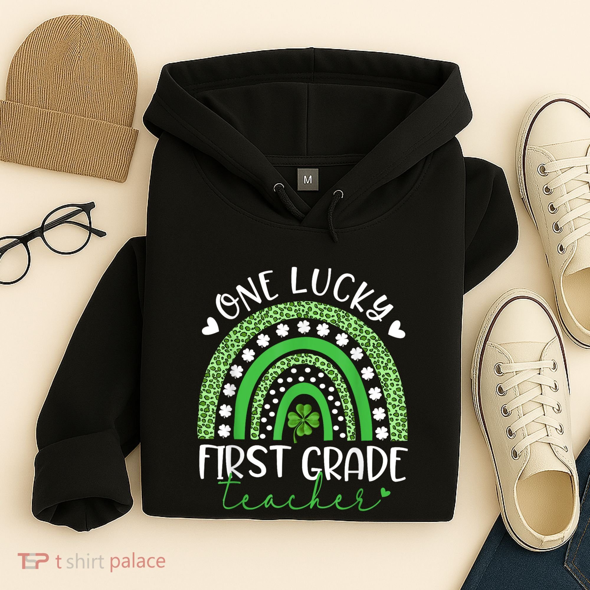 One Lucky First Grade Teacher St Patricks Day Funny Rainbow Hoodie