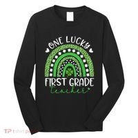 One Lucky First Grade Teacher St Patricks Day Funny Rainbow Long Sleeve Shirt thumb 0