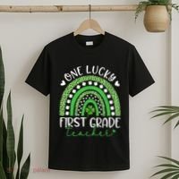 One Lucky First Grade Teacher St Patricks Day Funny Rainbow T-Shirt thumb 2