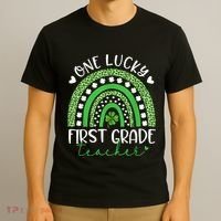 One Lucky First Grade Teacher St Patricks Day Funny Rainbow T-Shirt thumb 3