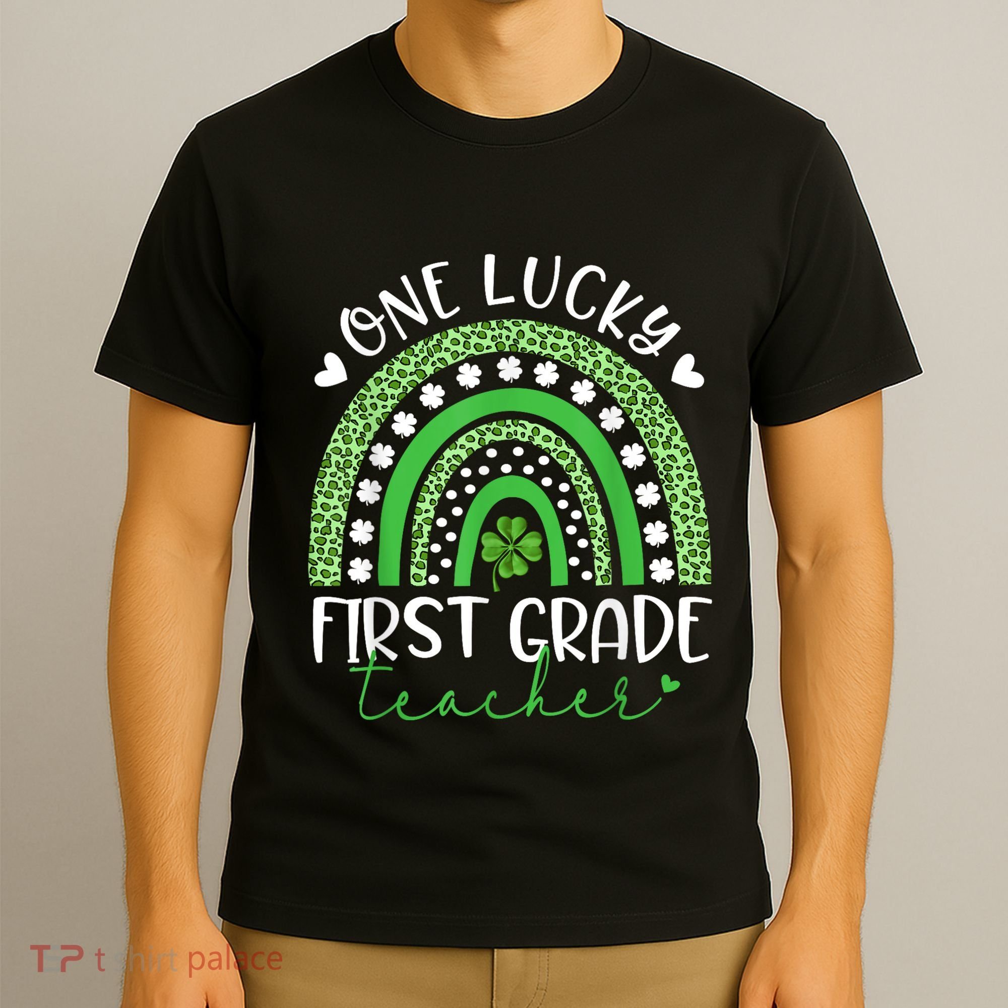 One Lucky First Grade Teacher St Patricks Day Funny Rainbow T-Shirt