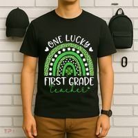 One Lucky First Grade Teacher St Patricks Day Funny Rainbow T-Shirt thumb 6