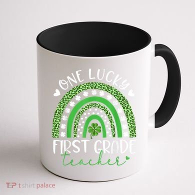 One Lucky First Grade Teacher St Patricks Day Funny Rainbow Coffee Mug back
