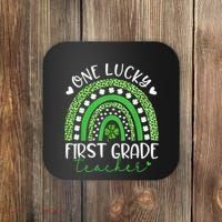 One Lucky First Grade Teacher St Patricks Day Funny Rainbow Coaster thumb 0