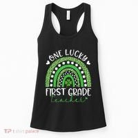 One Lucky First Grade Teacher St Patricks Day Funny Rainbow Women's Tank Top thumb 0
