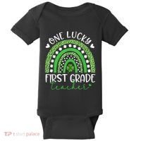 One Lucky First Grade Teacher St Patricks Day Funny Rainbow Baby Bodysuit thumb 0