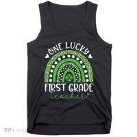 One Lucky First Grade Teacher St Patricks Day Funny Rainbow Tank Top thumb 0