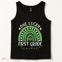 One Lucky First Grade Teacher St Patricks Day Funny Rainbow Tank Top thumb 2