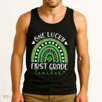 One Lucky First Grade Teacher St Patricks Day Funny Rainbow Tank Top thumb 3