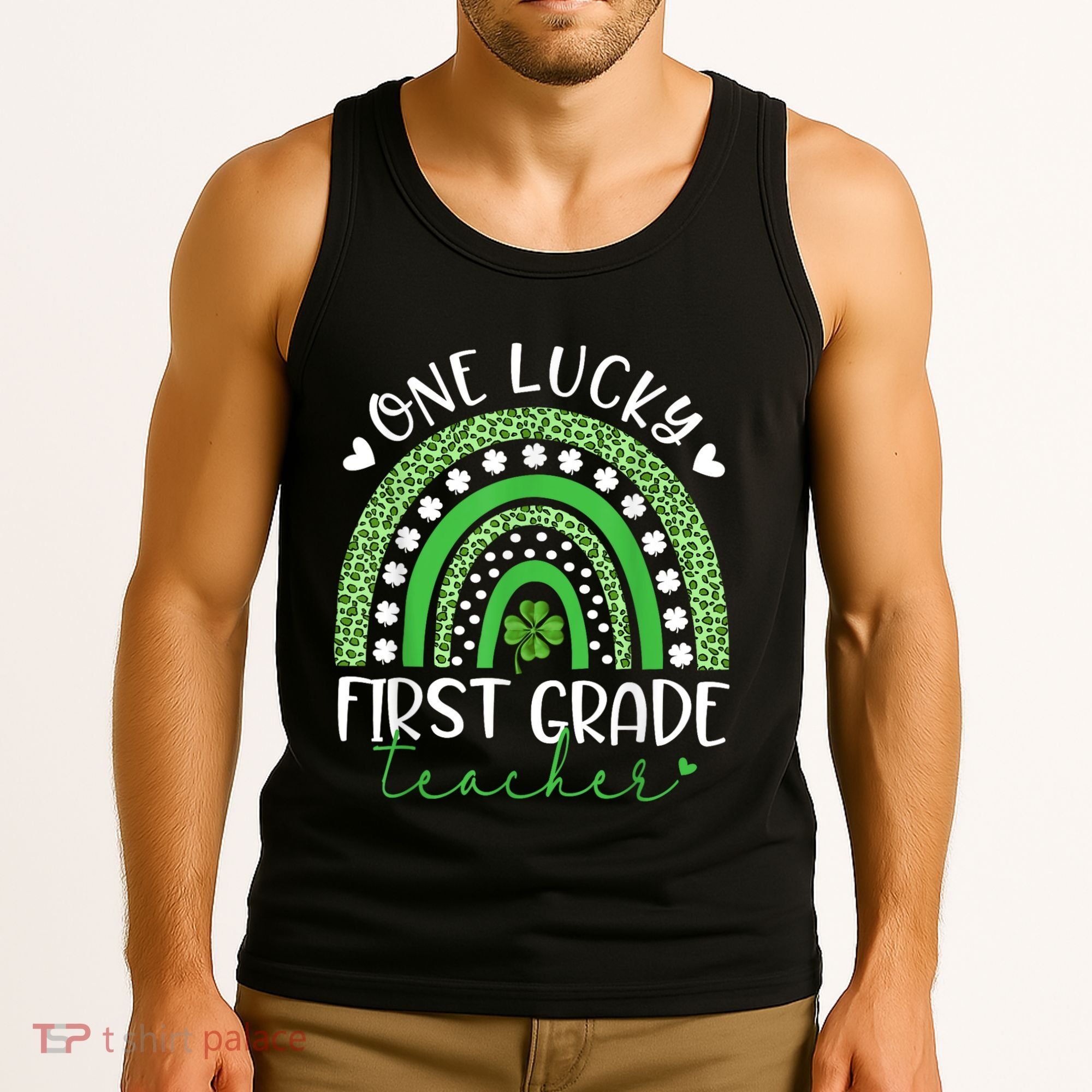 One Lucky First Grade Teacher St Patricks Day Funny Rainbow Tank Top