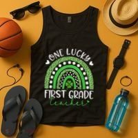 One Lucky First Grade Teacher St Patricks Day Funny Rainbow Tank Top thumb 4
