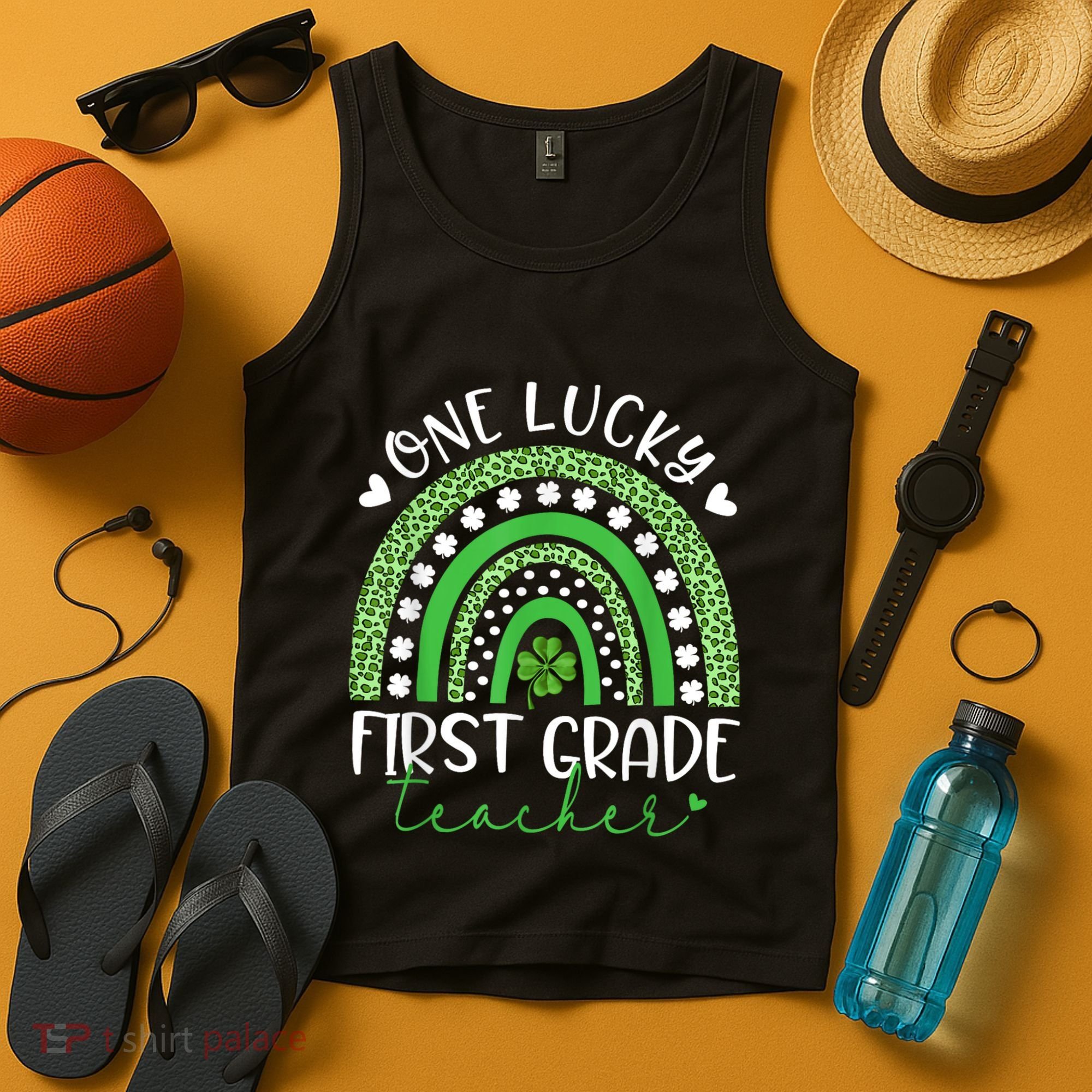 One Lucky First Grade Teacher St Patricks Day Funny Rainbow Tank Top