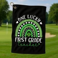 One Lucky First Grade Teacher St Patricks Day Funny Rainbow Golf Towel thumb 1