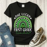 One Lucky First Grade Teacher St Patricks Day Funny Rainbow Women's T-Shirt thumb 3